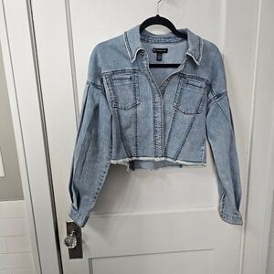 Inc Cropped Jean Jacket With Balloon Sleeves, Sz Small, Excellent Condition